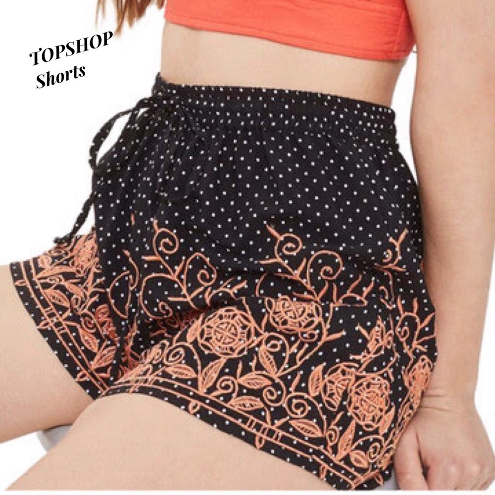 🔴 TOPSHOP Ladies Polka Dot & Floral Embroidered Shorts sz 6 new with tags